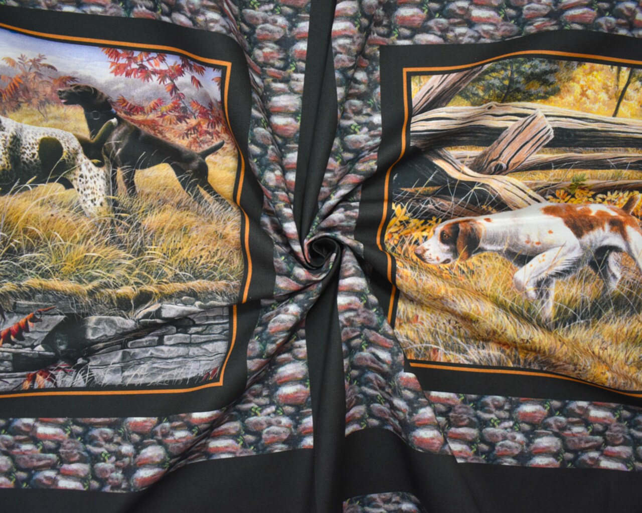 Black-Multi Cotton Show Dogs Printed Pillow Panel Woven Fabric